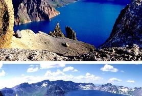  아리랑호 에서 본  영산  백두산 전경